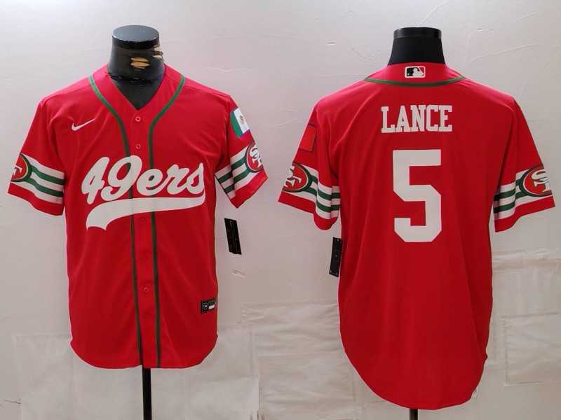 Mens San Francisco 49ers #5 Trey Lance Red Mexico Cool Base Stitched Baseball Jersey